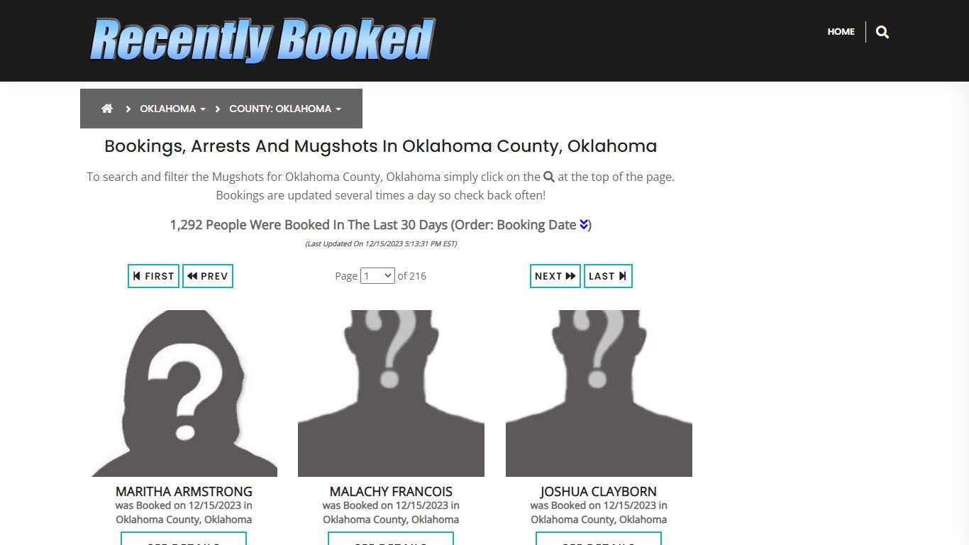 Recent bookings, Arrests, Mugshots in Oklahoma County, Oklahoma